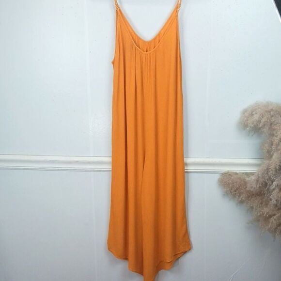 Forever 21 deep yellow spaghetti strap V neck cropped wide leg jumpsuit ( small) - Picture 6 of 8